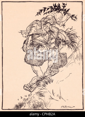 Illustrazione di Arthur Rackham da Grimm fiaba, la ragazza di oca al bene. Foto Stock