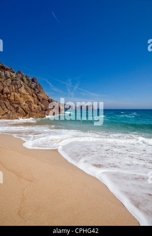 Porthcurno Beach in South Cornwall, England, Regno Unito Foto Stock