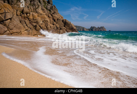 Porthcurno Beach in South Cornwall, England, Regno Unito Foto Stock