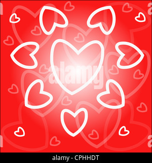 Sfondo - cuori bianco su rosso Foto Stock