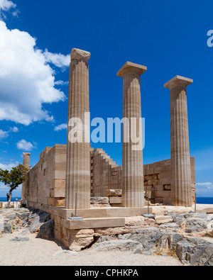 Tempio dorico di Athena Lindia a Lindos sull'isola greca di Rodi Foto Stock