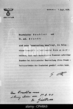 Hitler Memo segreto sul programma di eutanasia, 1939 Foto Stock