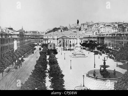 Praca Dom Pedro a Lisbona, 1910 Foto Stock