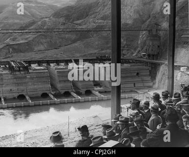 Roosevelt visiti il Grand Coulee Dam, 1937 Foto Stock