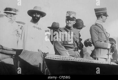 Ras Tafari, il Re Vittorio Emanuele III e il principe Umberto a Roma, 1924 Foto Stock