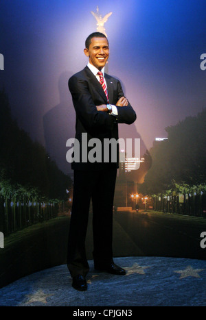 Una cera figura di Barack Obama in opere di cera di Madame Tussauds a Berlino, Germania Foto Stock