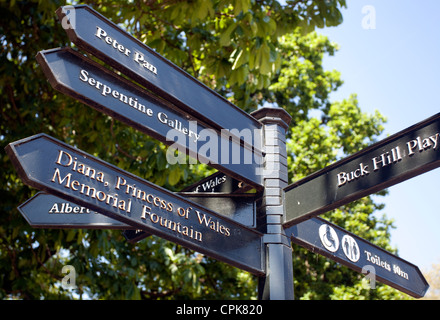 Segno di Lady Diana, principessa di Galles fontana commemorativa, Kensington Gardens, Londra Foto Stock