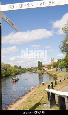 Canal distanze fiume Severn Worcester Worcestershire Inghilterra REGNO UNITO Foto Stock