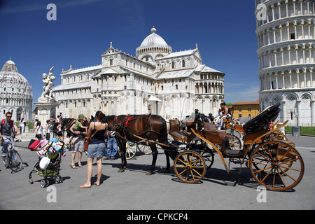 HORSE & CART PRESSO IL ST. Maria la CATTEDRALE DI PISA TOSCANA ITALIA 11 Maggio 2012 Foto Stock