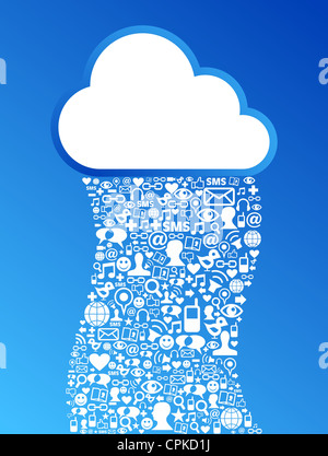 Il cloud computing social media un concetto di rete sullo sfondo. File vettoriale stratificata per una facile manipolazione e colorazione personalizzata. Foto Stock