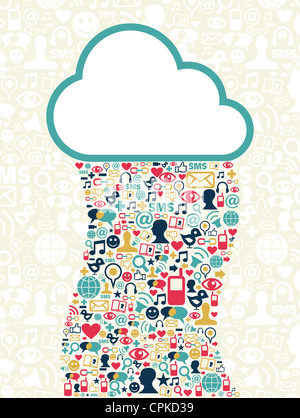 Il cloud computing social media network lo sfondo con il set di icone. File vettoriale stratificata per una facile manipolazione e colorazione personalizzata. Foto Stock