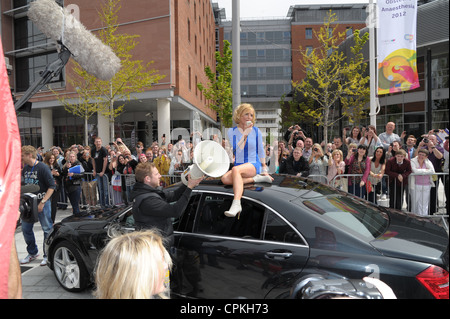 Geri Halliwell arriva come un giudice per X Factor auditions all'Echo Arena Liverpool Foto Stock