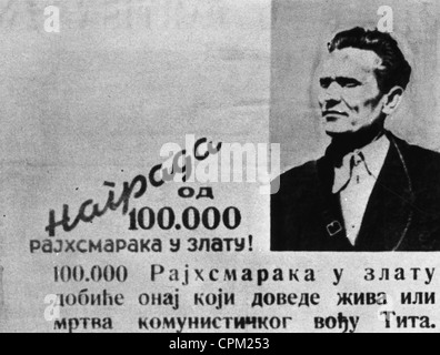 Il manifesto wanted di Josip Broz Tito, 1943 Foto Stock