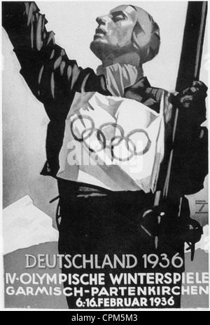 Poster del IV Giochi olimpici invernali a Garmisch-Partenkirchen, 1936 Foto Stock