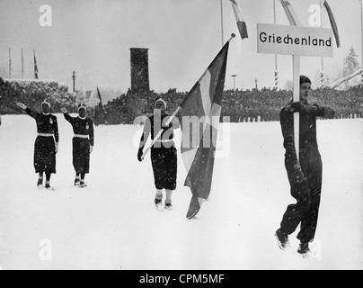Cerimonia di apertura dei giochi olimpici a Garmisch-Partenkirchen, 1936 Foto Stock