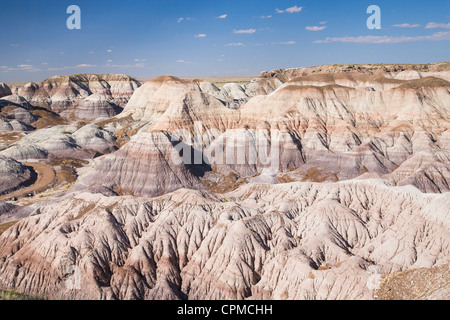 Il Blue Mesa badlands sono formati da argilla bentonitica. Foresta pietrificata NP, Arizona. Foto Stock