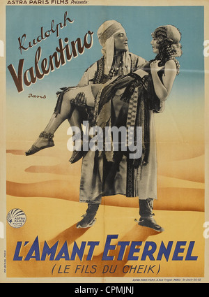 Il Figlio dello sceicco anno: 1926 USA Direttore: George Fitzmaurice Rudolph Valentino, Vilma Bánky Poster francese basato sul romanzo dell'autore inglese Edith Maude Hull Foto Stock