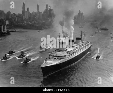 "Normandie" nel porto di New York, 1935 Foto Stock