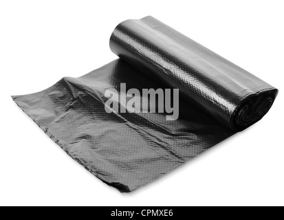 Black garbage bag isolati su sfondo bianco Foto Stock