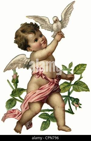 Kitsch, angelo piccolo con colomba, rottame-picture, Germania, circa 1899, Additional-Rights-Clearences-not available Foto Stock