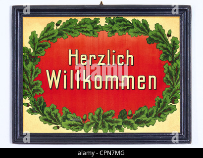 Eventi, prima guerra mondiale / prima guerra mondiale, Germania, 'Herzlich Willkommen' (Benvenuti!), segno di benvenuto per i soldati di ritorno, circa 1918, Additional-Rights-Clearences-non disponibile Foto Stock