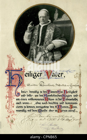 Pio XI (Achille Ratti), 31.5.1857 - 10.2.1939, Papa 1922 - 1939, a metà lunghezza, il cattolico chiede al Papa di indulgenza dei suoi peccati nell'ora della morte, probabilmente per una donazione, Roma, Vaticano, 1935, Foto Stock