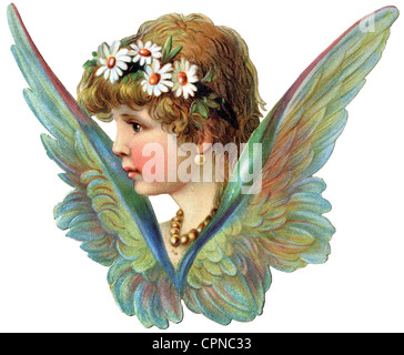 Kitsch, angelo con fiore in capelli, rottame-picture, litografia, Germania, 1893, Additional-Rights-Clearences-not available Foto Stock