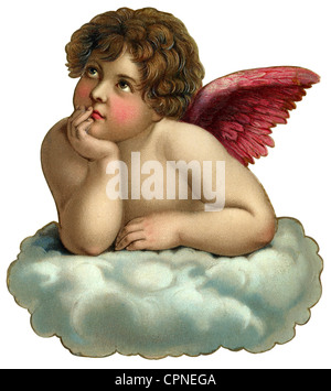 Kitsch, angelo, angelo su nube, rottle-picture, Germania, circa 1900, Additional-Rights-Clearences-non disponibile Foto Stock