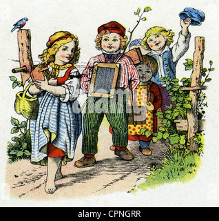 Pedagogia, scuola, bambini in viaggio per la scuola, Germania, circa 1860, diritti aggiuntivi-clearences-non disponibile Foto Stock