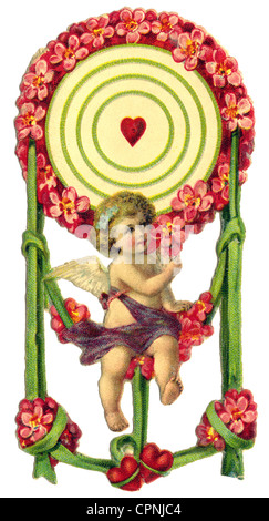 Kitsch/cards/souvenir, Cupido, rottame-picture, litografia, Germania, circa 1900, Additional-Rights-clearences-not available Foto Stock