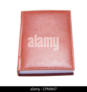Prenota in copertina in pelle su sfondo bianco Foto Stock