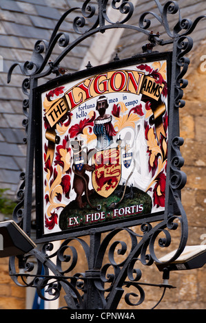 La Lygon Arms Inn segno, Broadway, Worcestershire, Cotswolds, REGNO UNITO Foto Stock