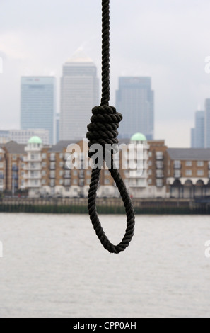 L'impiccato il cappio di fronte a Canary Wharf, Londra Foto Stock