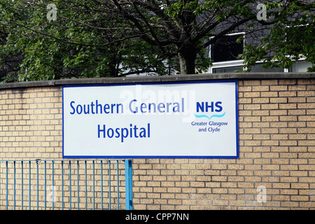 Segnale Southern General Hospital, Glasgow, Scozia, Regno Unito Foto Stock