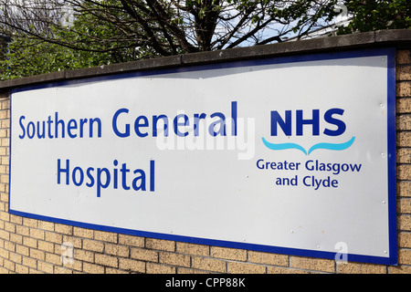 Segnale Southern General Hospital, Glasgow, Scozia, Regno Unito Foto Stock