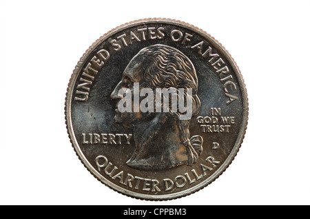 Stati Uniti Washington trimestre capi coin isolato su bianco Foto Stock