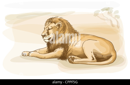 Lion. Stile acquerello. Illustrazione. Foto Stock