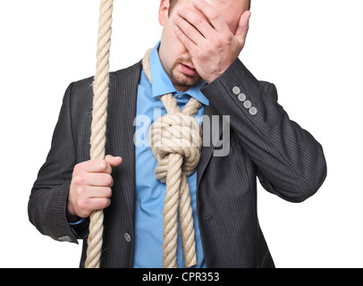 Uomo disperato con loop, invece del tirante Foto Stock