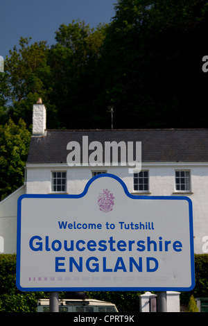 Benvenuto a Tutshill Gloucestershire Inghilterra firmano su Chepstow - Inghilterra bridge Foto Stock