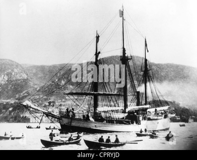 Nansen, Fridtjof, 10.1861 - 13.5.1930, esploratore polare norvegese, scienziato, la sua nave di spedizione, porto di Bergen, 1893, Foto Stock