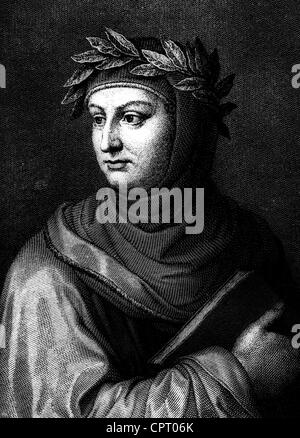 Boccaccio, Giovanni, 1313 - 21.12.1375, autore italiano / Scrittore (poeta), autore del 'Decameron', a mezza lunghezza e incisione in acciaio, secolo XIX, artista del diritto d'autore non deve essere cancellata Foto Stock