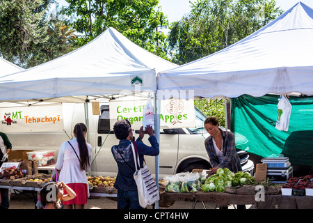 Scene del mercato agricolo USA Ojai della California di domenica, dove tutti i prodotti e le merci sono coltivati organicamente Foto Stock