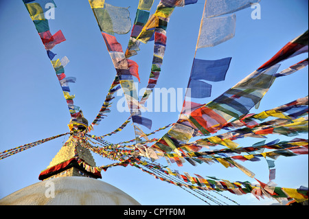 Preghiera tibetano bandiere, Kathmandu, Nepal Foto Stock