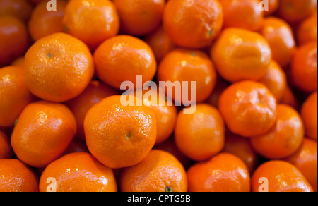 Mandarini sul display nel mercato degli agricoltori Foto Stock