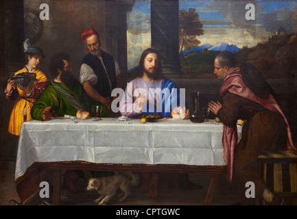 Les Pelerins d'Emmaus, i pellegrini di Emmaus, di Tiziano, 1530, il Musee du Louvre, Parigi, Francia, Europa UE Foto Stock