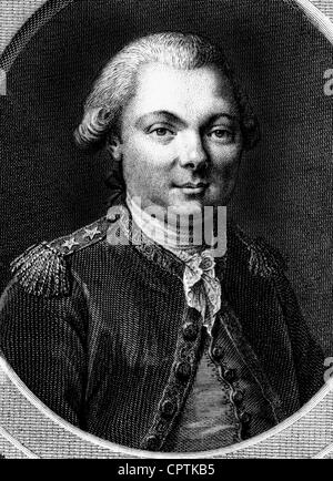 Laperouse, Jean Francois de Galaup Comte de, 22.8.1741 - nach 7.2.1788 (mancante), il navigatore francese, ritratto, incisione su rame, XVIII secolo, artista del diritto d'autore non deve essere cancellata Foto Stock