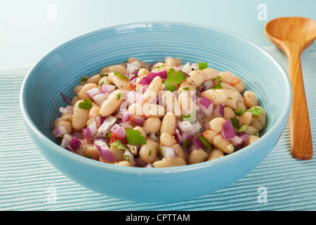 Italiano di fagioli cannelini insalata di fagioli al limone Insalata con cipolla rossa, rosmarino, prezzemolo e aglio. Foto Stock