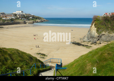 Al di sopra di Towan Beach in Newquay Cornwall, Regno Unito. Foto Stock