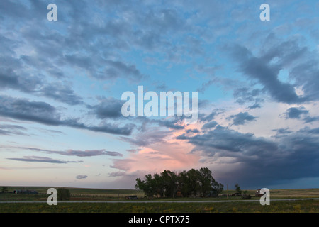 Tramonto spettacolare su piccole Farmhold Foto Stock