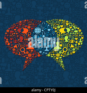 Social media icon set in due fumetti comunicazione. File vettoriale stratificata per una facile manipolazione e colorazione personalizzata. Foto Stock